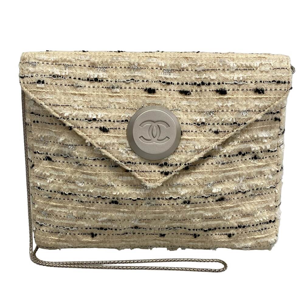 Chanel Matelasse Shoulder Bag Beige Silver Multi